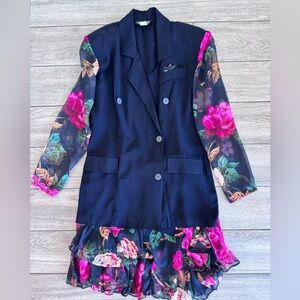 Vintage Floral Sleeve Navy Blazer with matching skirt